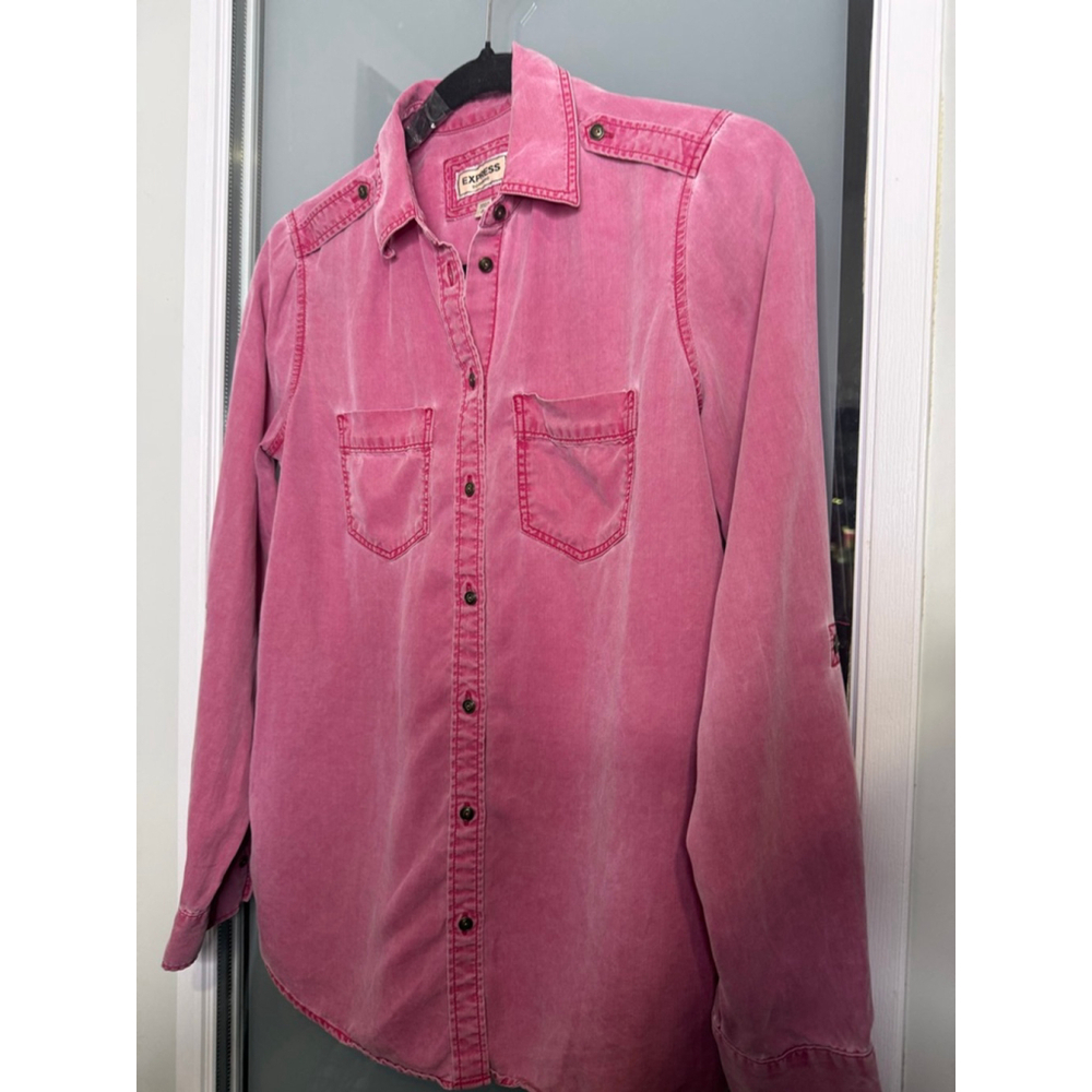 EXPRESS Pink Boyfriend Button Down Shirt XS - Picture 3 of 10
